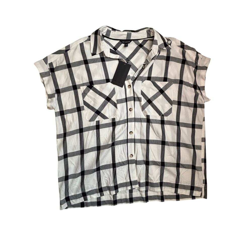 The Limited NWT Plaid Button Down Blouse Black White Womens XL - Picture 3 of 5